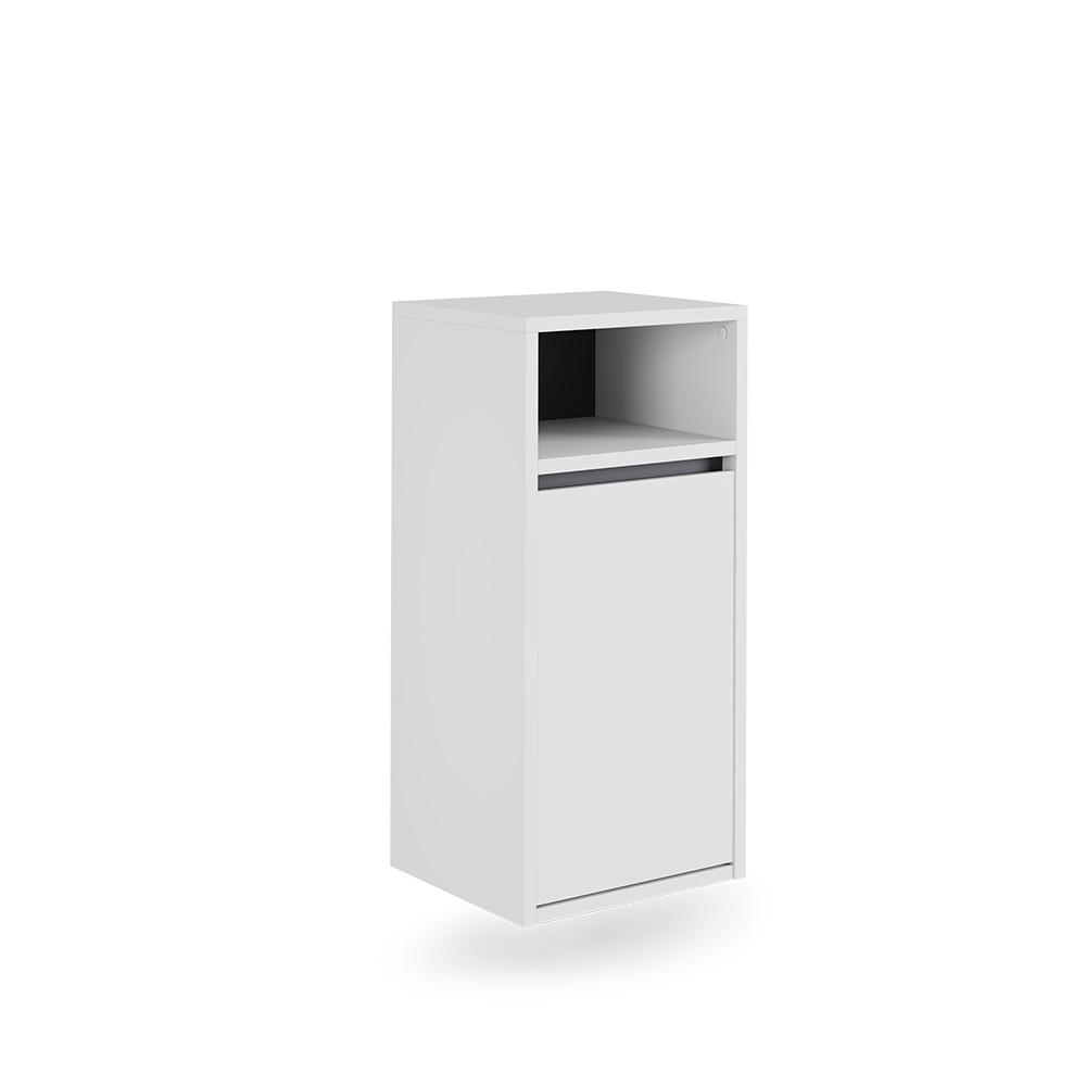 BADSCHRANK Viola Weiß/Grau 38 x 80 cm mit Wäschkorb - Weiß/Grau, Holzwerkstoff (38/80/33cm) - Vicco