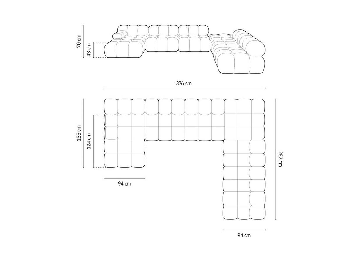 PANORAMASOFA modular rechts Bellis aus 3D-Stoff braun 7 Sitzplätze - Braun, Textil (282/70/376cm) - Micadoni
