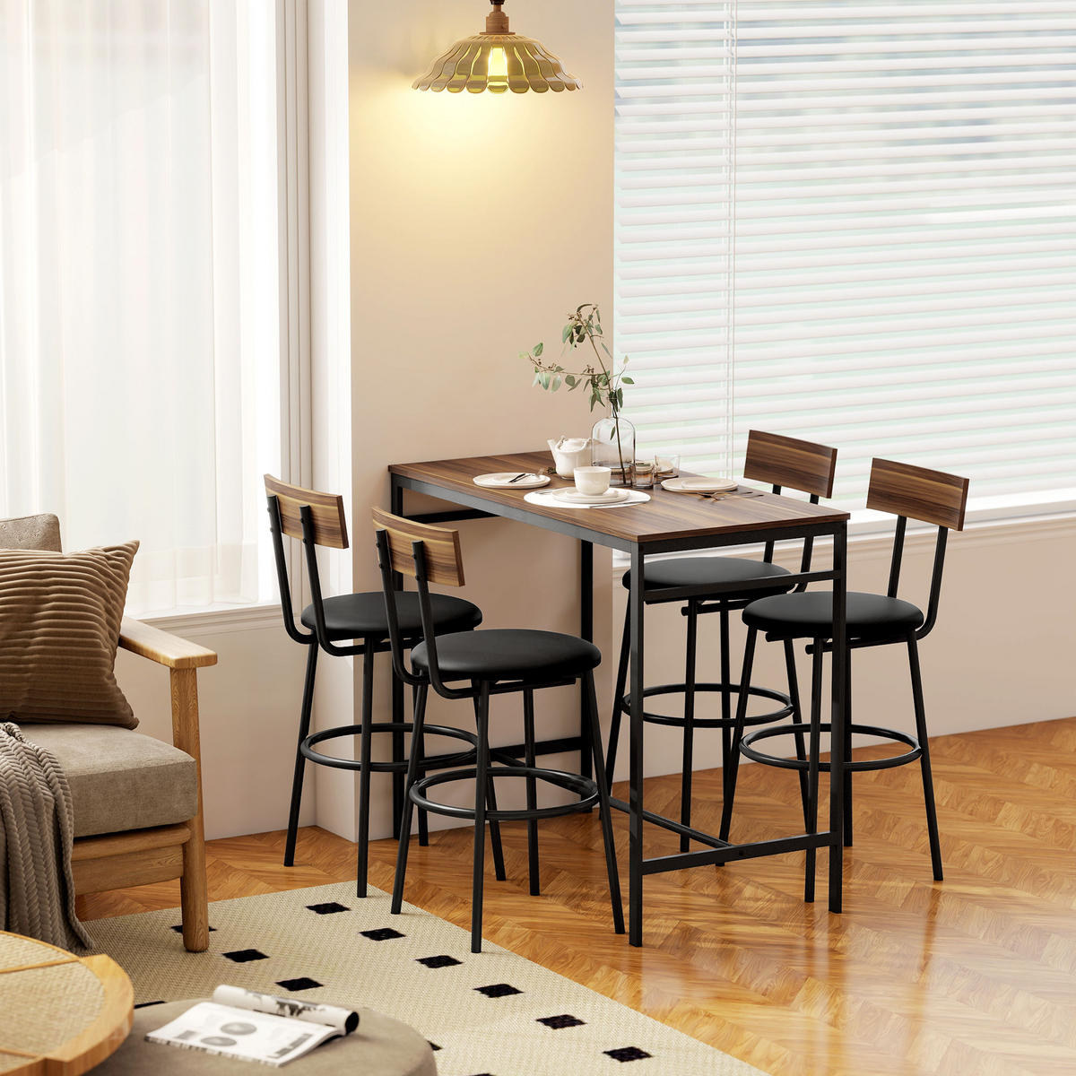 BARTISCH-SET 5-teilig DE-07994 mit 4 Stühlen, Industriedesign Braun - Braun, Metall (55/90/110cm) - ComfortXL