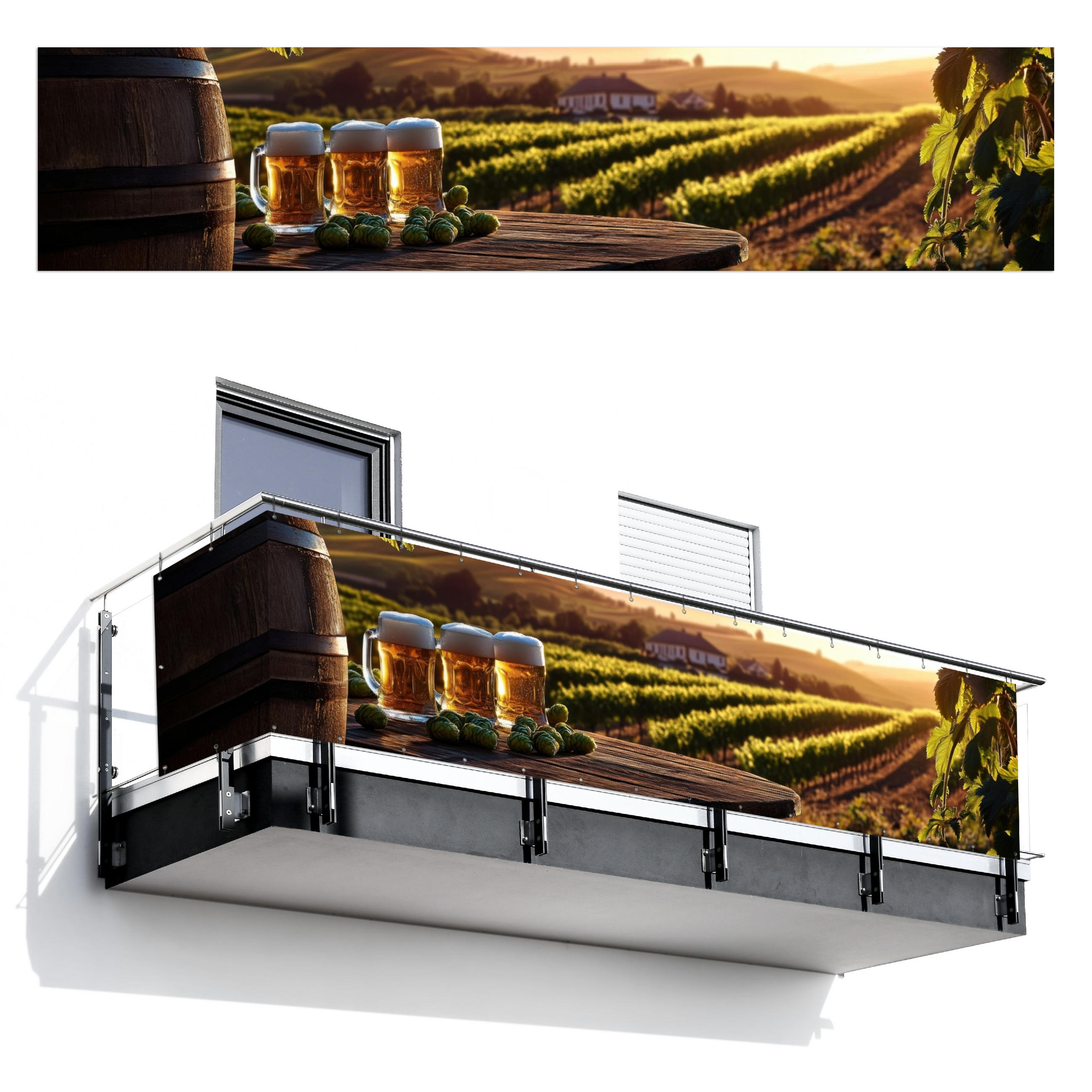 BALKON-SICHTSCHUTZ Bier - Hopfen - Landschaft - Grün, Kunststoff (500/110cm) - MuchoWow