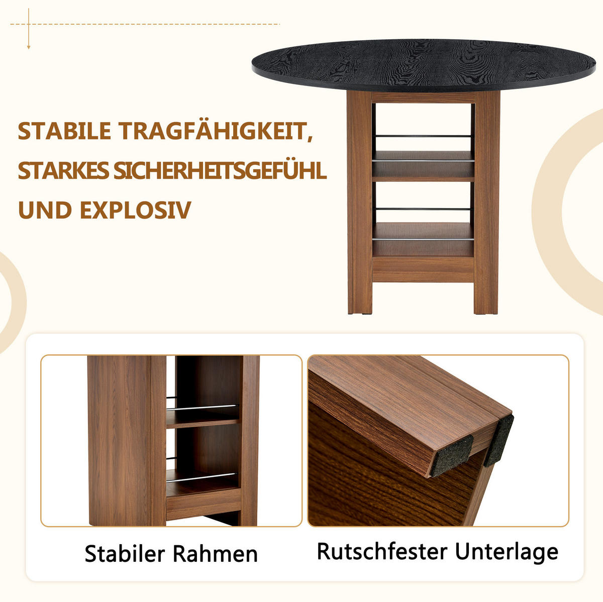 ESSTISCH 100/76 cm Walnuss/Schwarz aus MDF mit Stauraumfächern - Schwarz, Holzwerkstoff (100/100/76cm) - OKMYHOME
