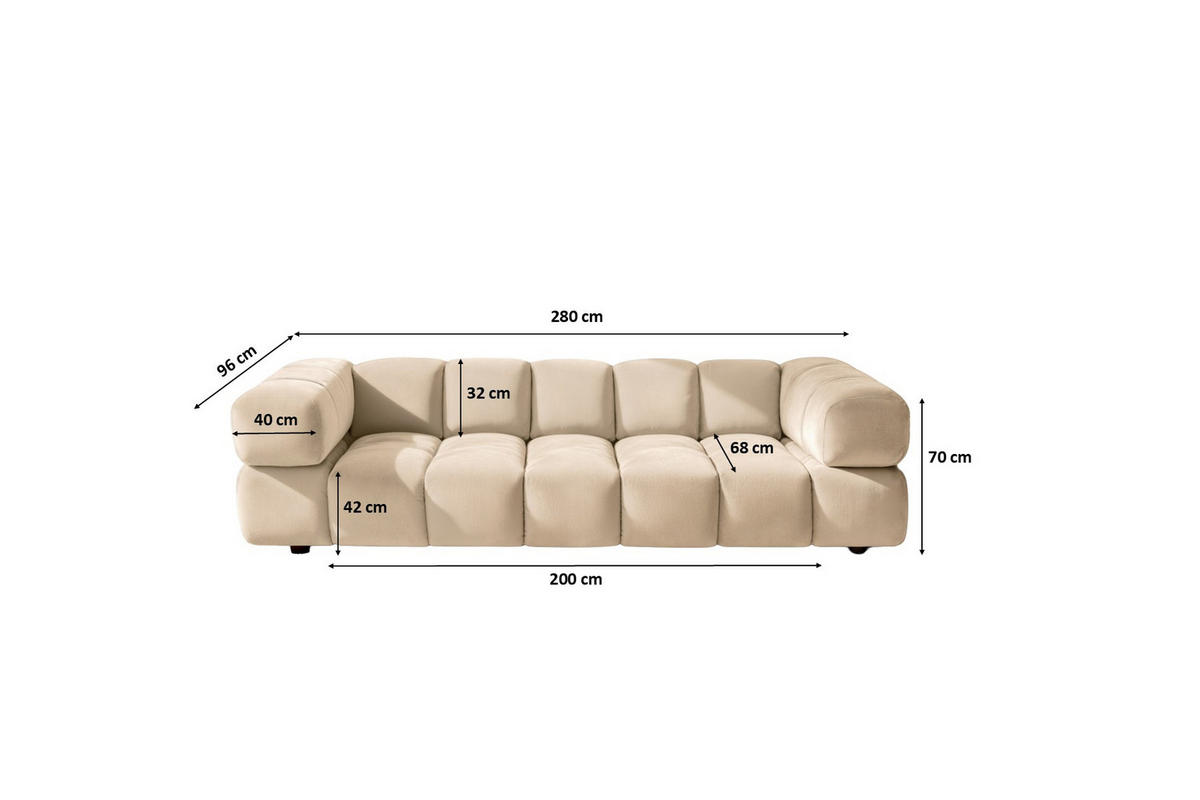 SOFA 4-Sitzer, Couch, Veloursstoff Bluvel, Creme, Averro - Creme, Holz (280/70/96cm) - Kaiser Möbel