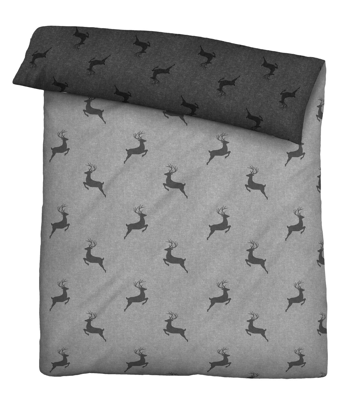 BETTWÄSCHE-GARNITUR Melange Hirsch Klein sturmgrau, 155x220 cm + 80x80 cm - Grau, Textil (155/220cm) - biberna