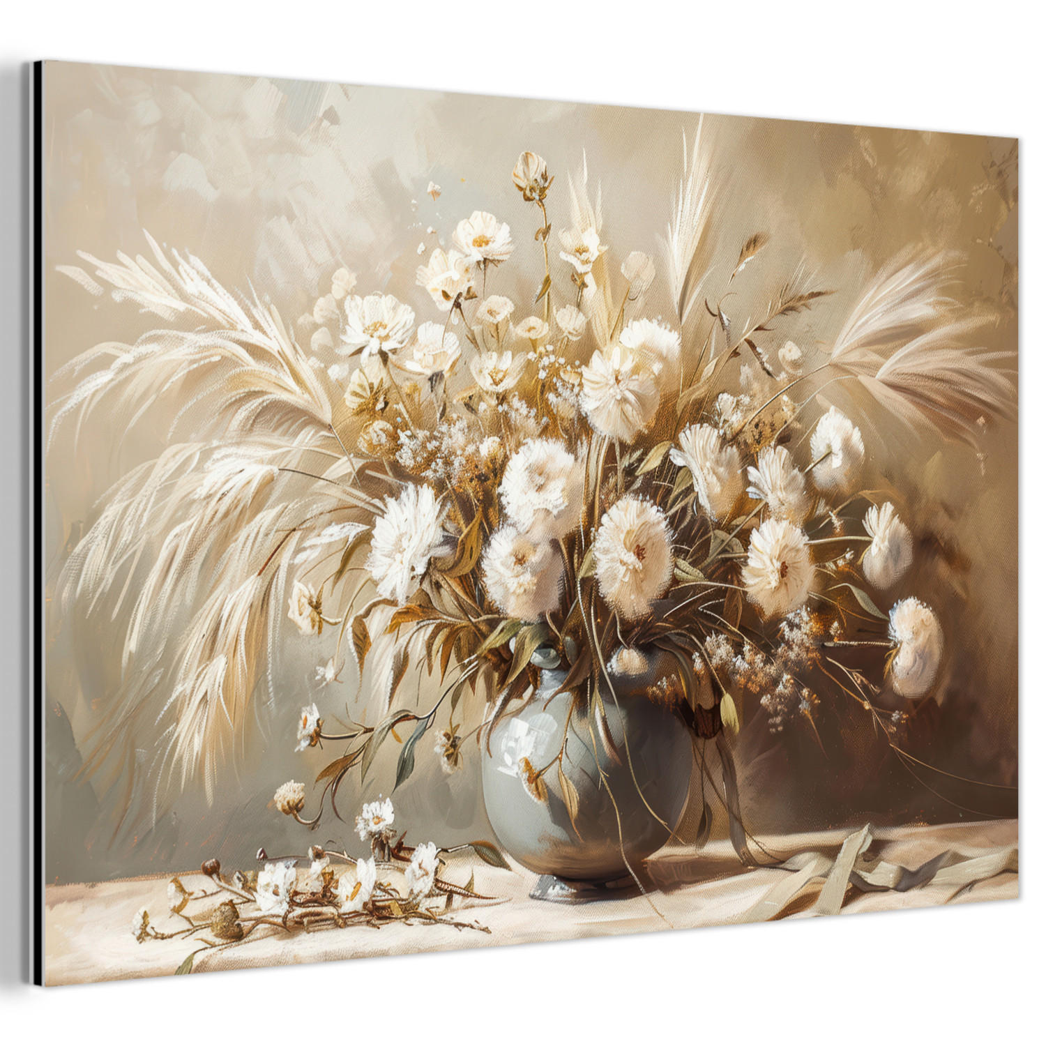 METALLBILD Blumen - Vase - Stilleben - Beige 60x40 cm - Creme, Metall (60/40cm) - MuchoWow