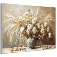 METALLBILD Blumen - Vase - Stilleben - Beige 60x40 cm - Creme, Metall (60/40cm) - MuchoWow