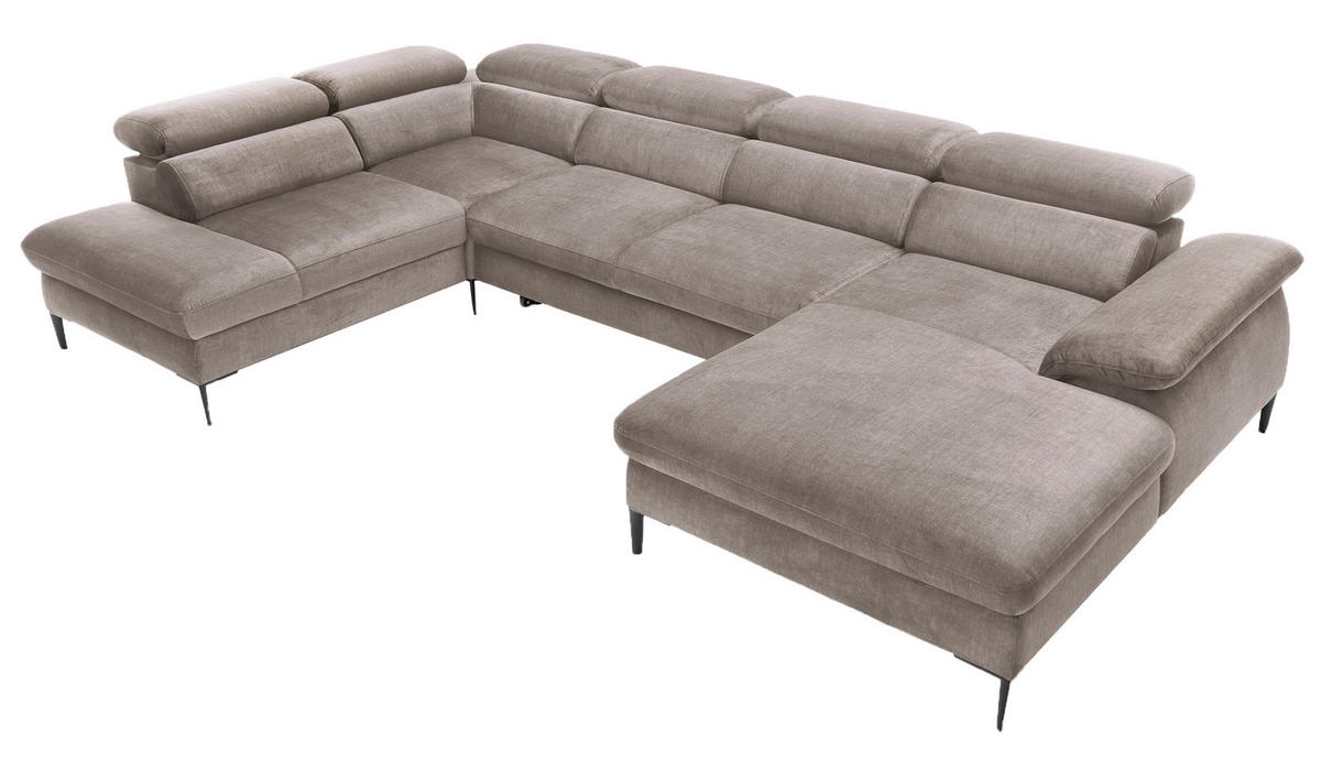 ECKSOFA U-Form 350 cm Amaro M mit Schlaffunktion, Rechts, Dunkelbeige - Cappuccino, Holz (353/214cm) - Emporius