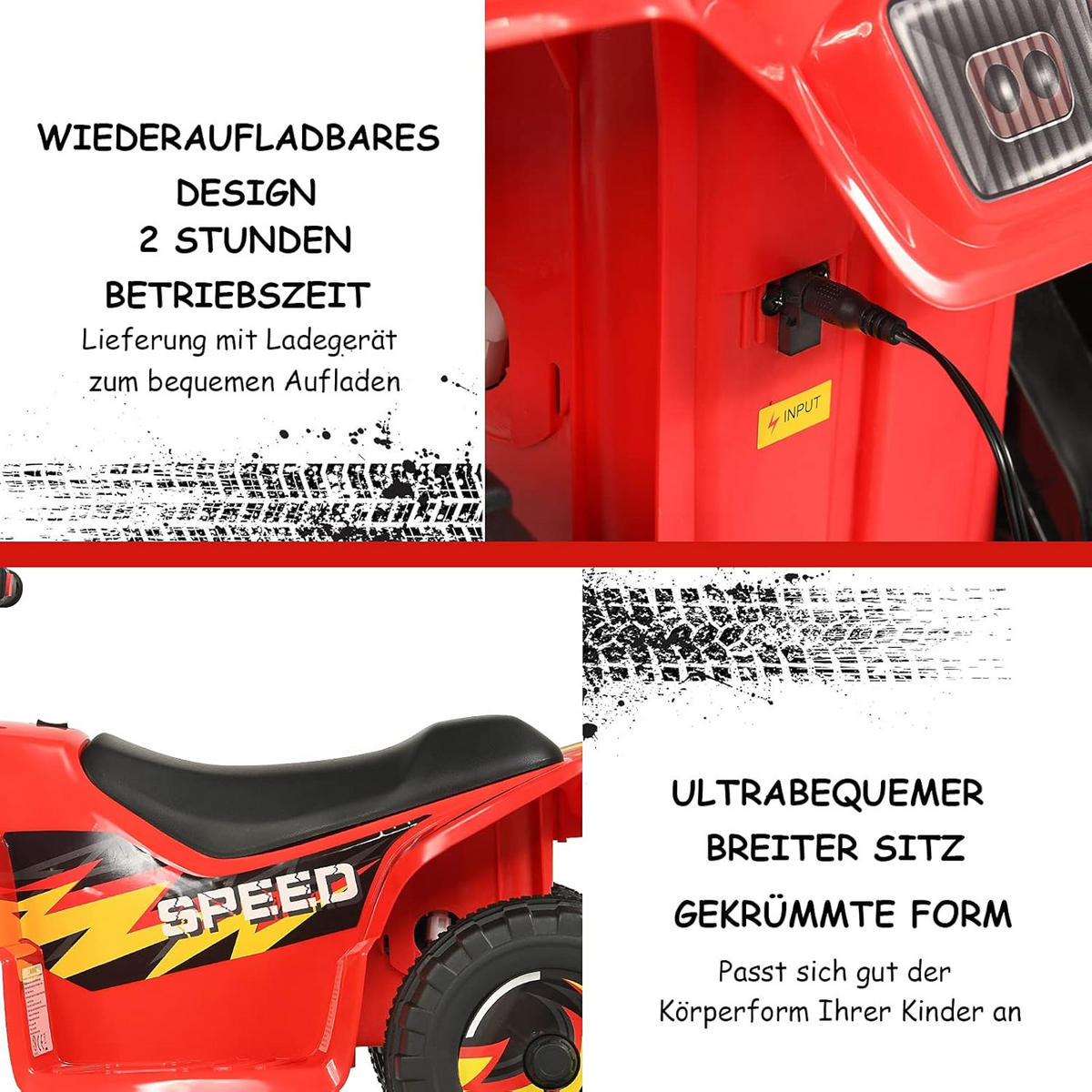 KINDERMOTORRAD 6V Elektro Kinderquad Rot - Rot, Kunststoff (40/44.5/73cm) - COSTWAY