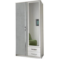 KLEIDERSCHRANK Duo in Weiß mit Beton mit Aufleistungen in Chrom 91x199x58 cm (BxHxT) – Drehtürenschrank 91 cm Breite - Weiß/Grau, Holzwerkstoff (120/200/80cm)
