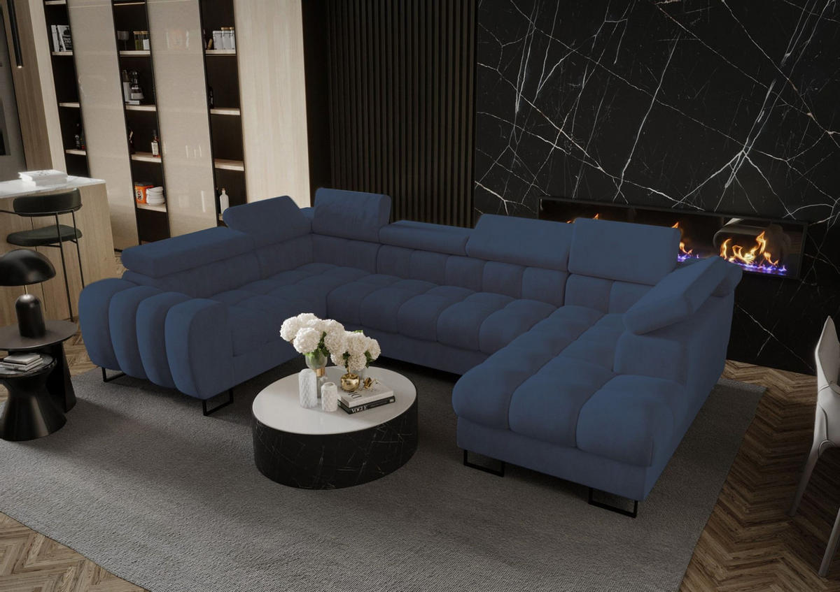 WOHNLANDSCHAFT Bastien - Blau, Holzwerkstoff/Textil (350/95/195cm) - Fun Möbel