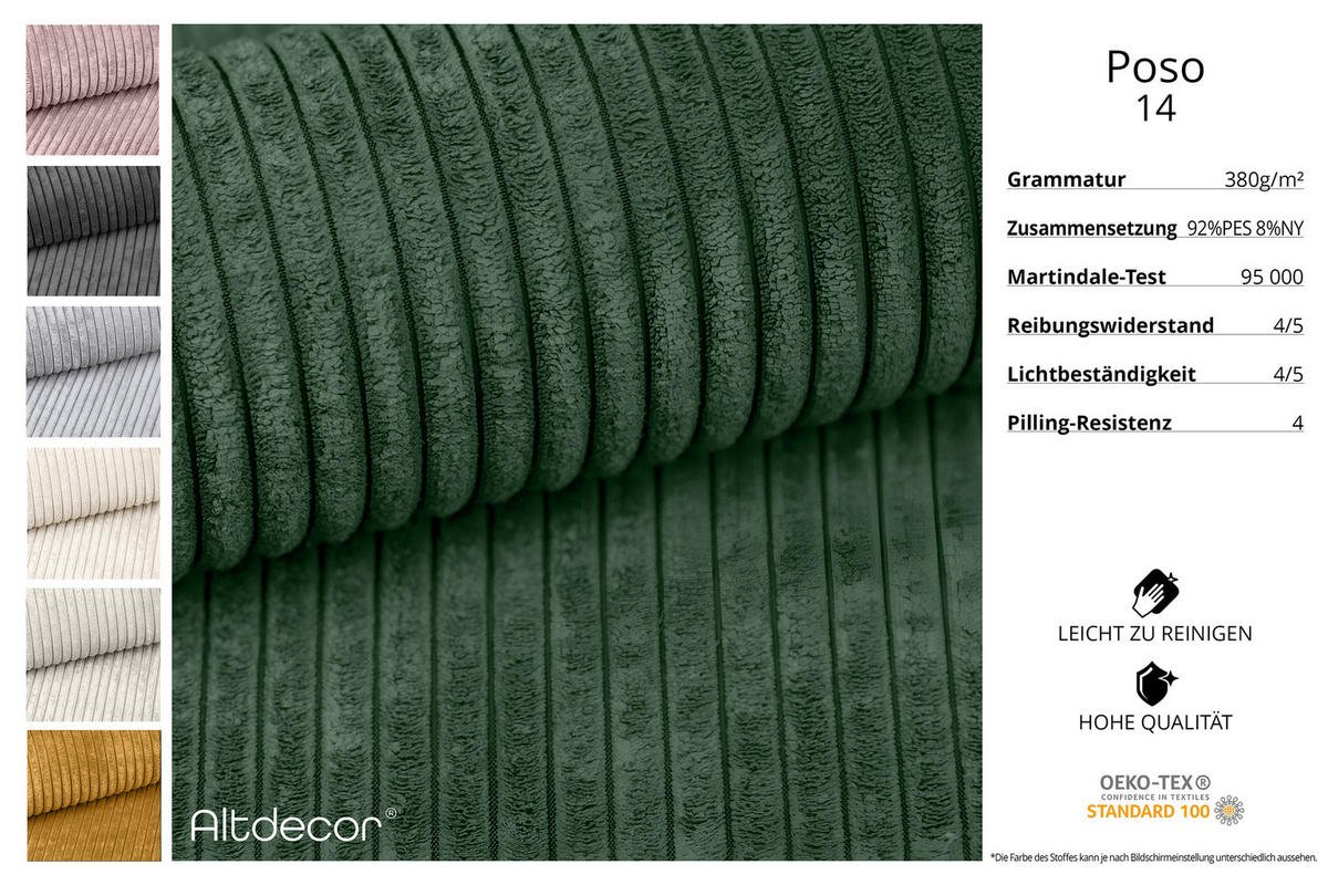 ECKSOFA mit Schlaffunktion und Bettkasten LIRA-L - 264x172x89 Grün - Grün, Holzwerkstoff/Textil (264/172cm) - ALTDECOR