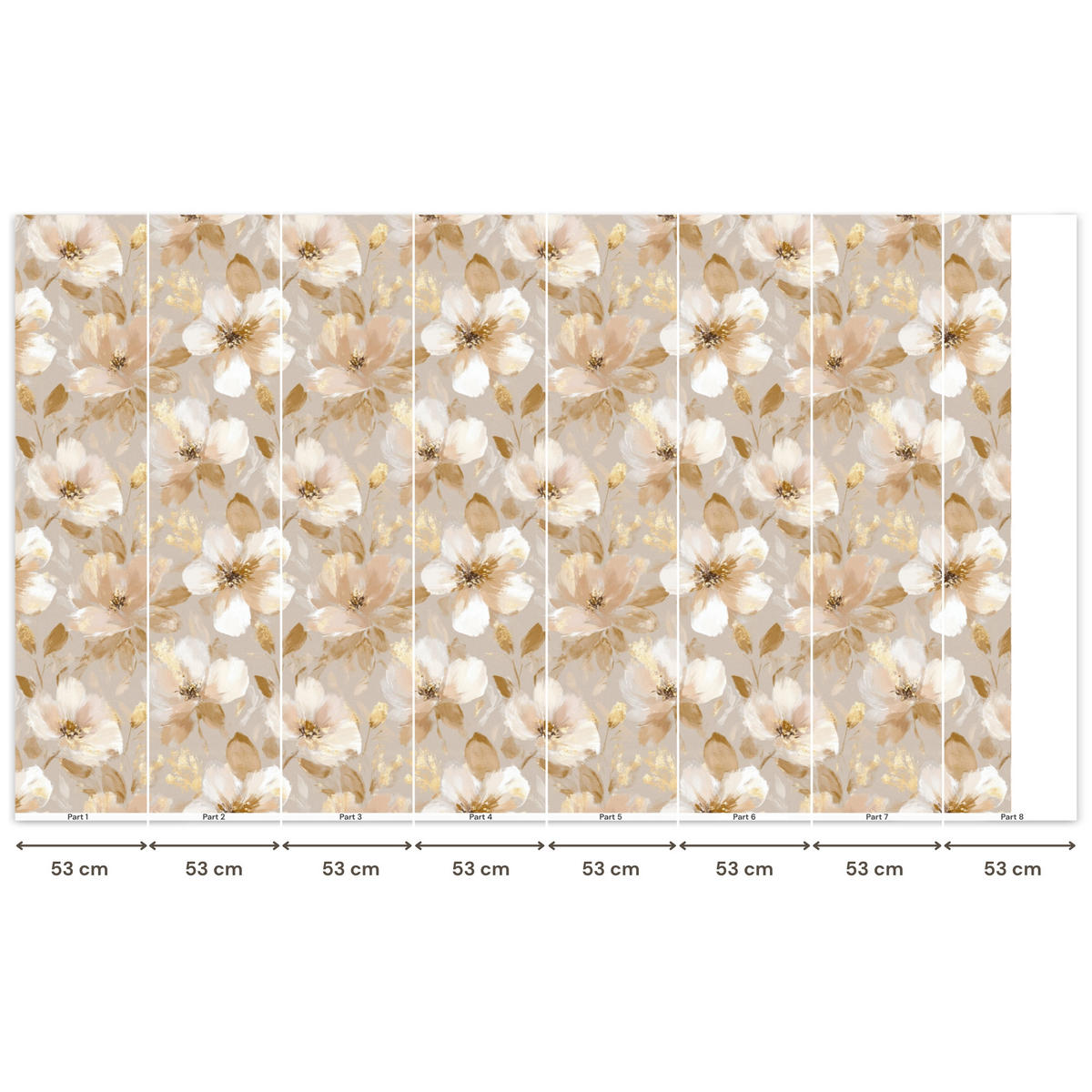 TAPETE - Blumen - künstlerisch - Gold - 450x260 cm - Beige, Papier (450/260cm) - OnlyWow