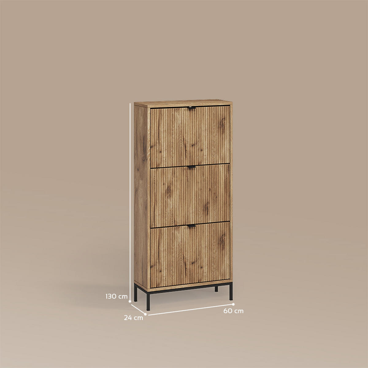 SCHUHKIPPER Aterno Viking Oak 60 x 130 cm mit 3 Klappschubladen - Eichefarben, Holzwerkstoff (60/130/24cm) - Livinity®