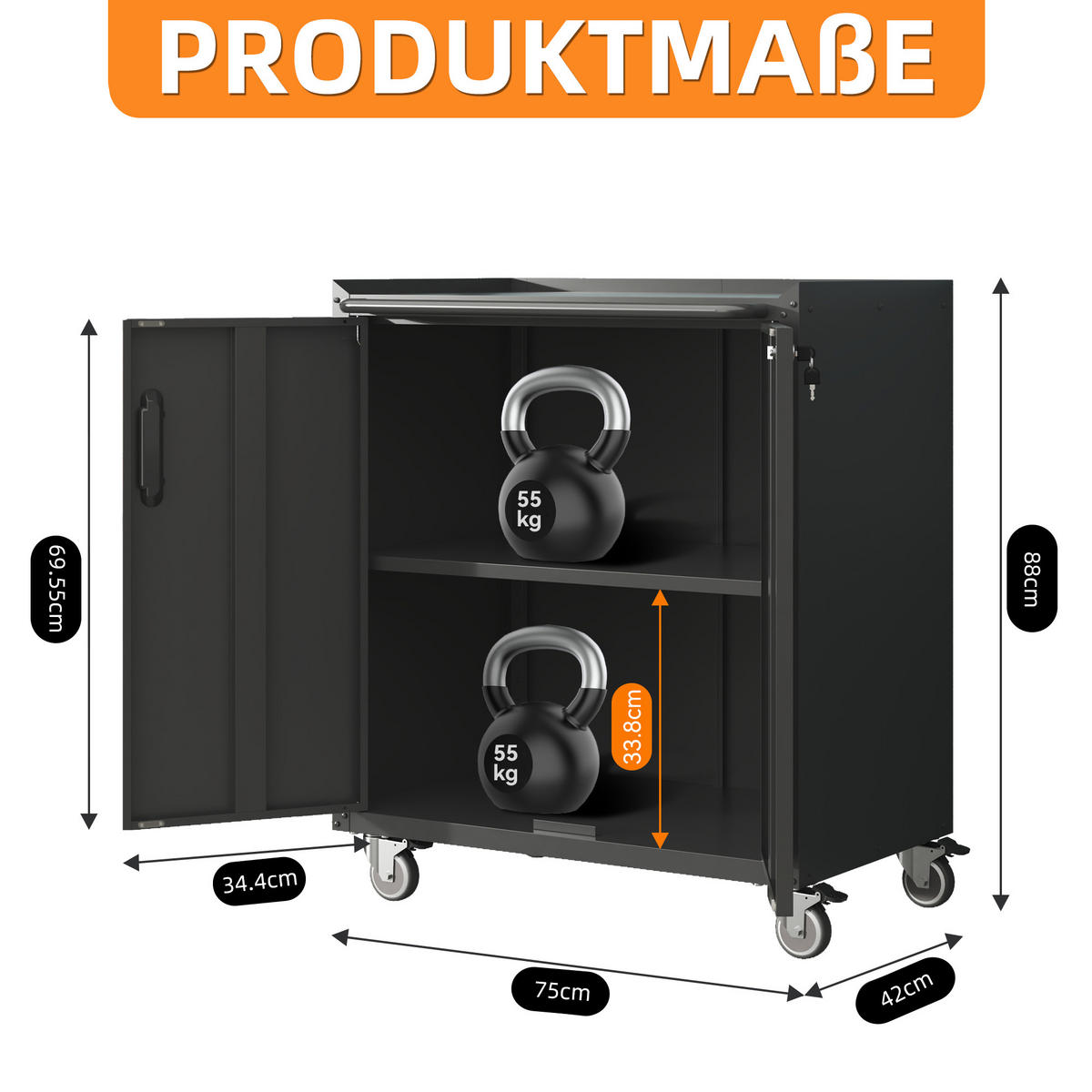 KOMBINATIONSKOFFER – 75 × 42 × 88 cm - Schwarz, Metall (42/88.01/75.01cm) - DCA