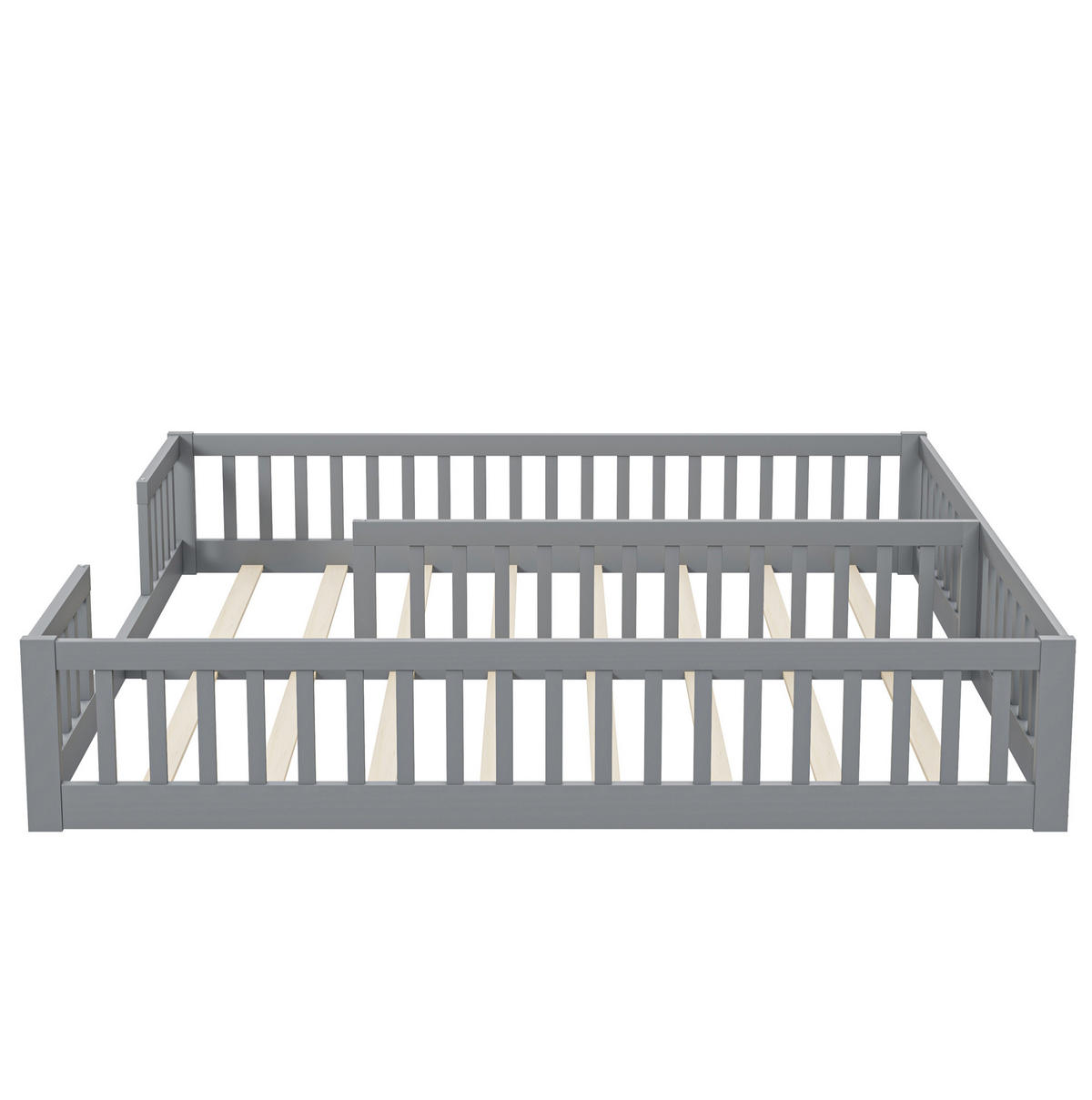 KINDERBETT 90/200 cm Grau aus Kiefernholz und MDF mit Sicherheitsgitter und Lattenrost - Grau, Holz (90/200cm) - OKMYHOME