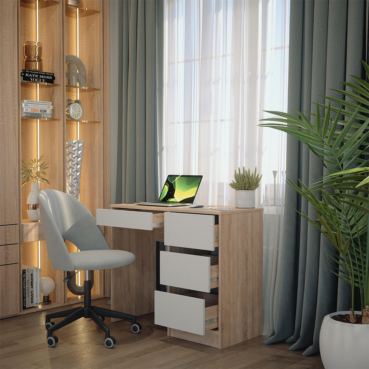 SCHREIBTISCH Sherry Weiß/Sonoma 90 x 40 cm mit Schubladen - Weiß/Sonoma Eiche, Holzwerkstoff (40/90/75cm) - Vicco