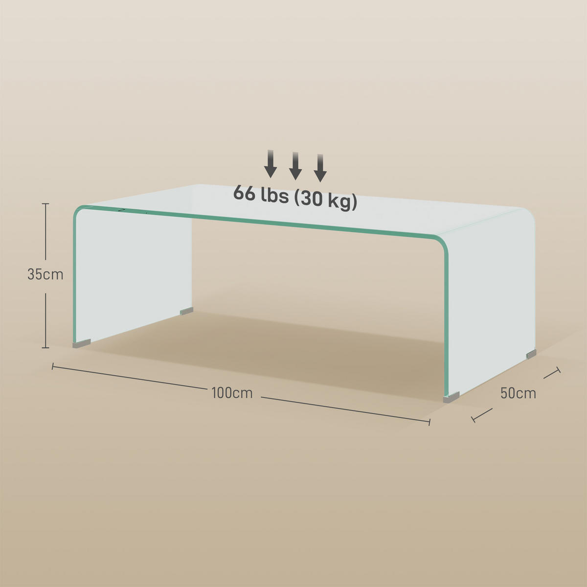 COUCHTISCH Gehärtetes Glas Transparent - Transparent, Glas (100/50/35cm) - HOMCOM