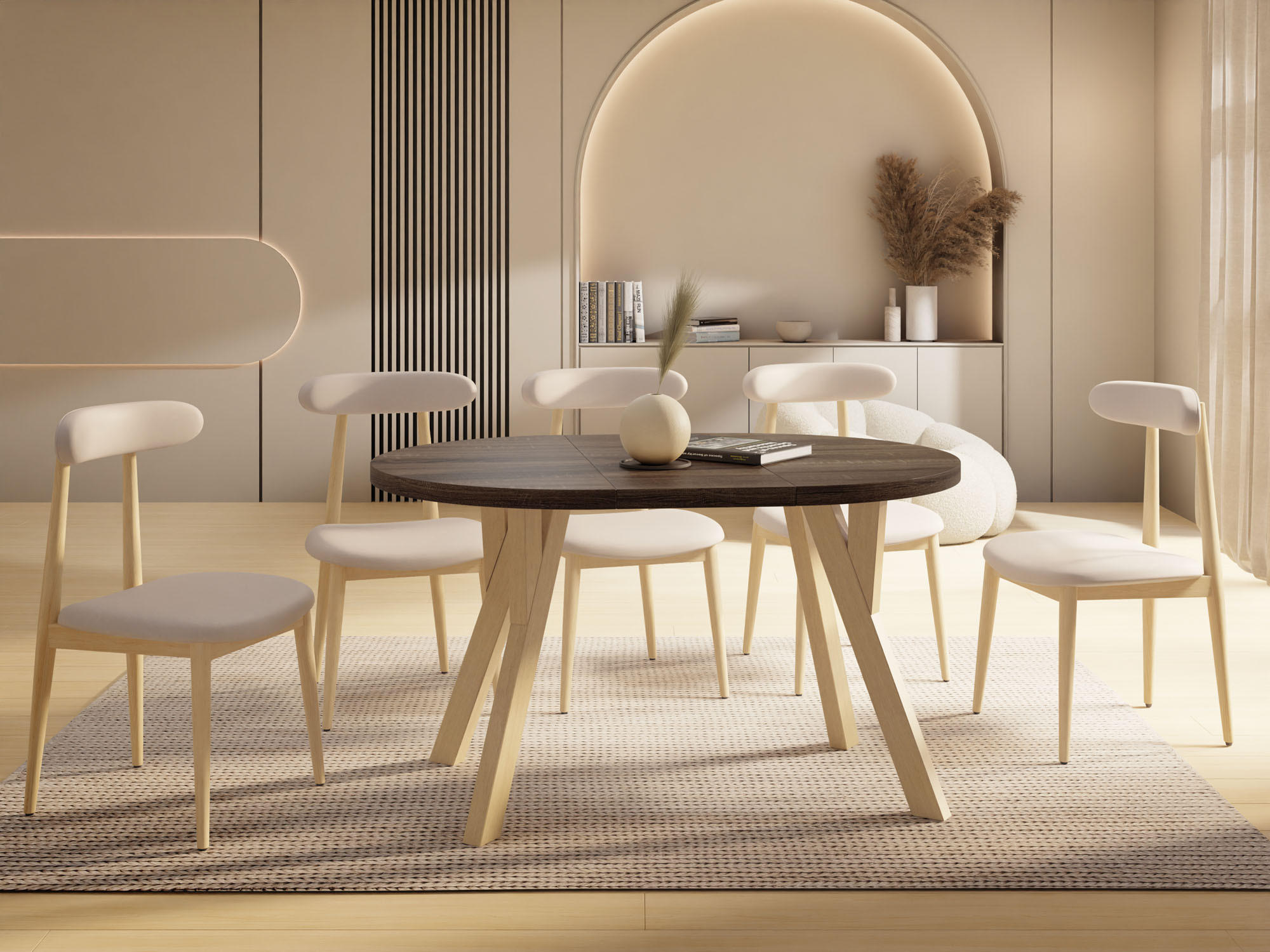 Thumbnail - WFL Group Esstisch, Eiche, Holzwerkstoff, Rund,Rund, 100x77x100 cm, Esszimmer, Tische, Esstische