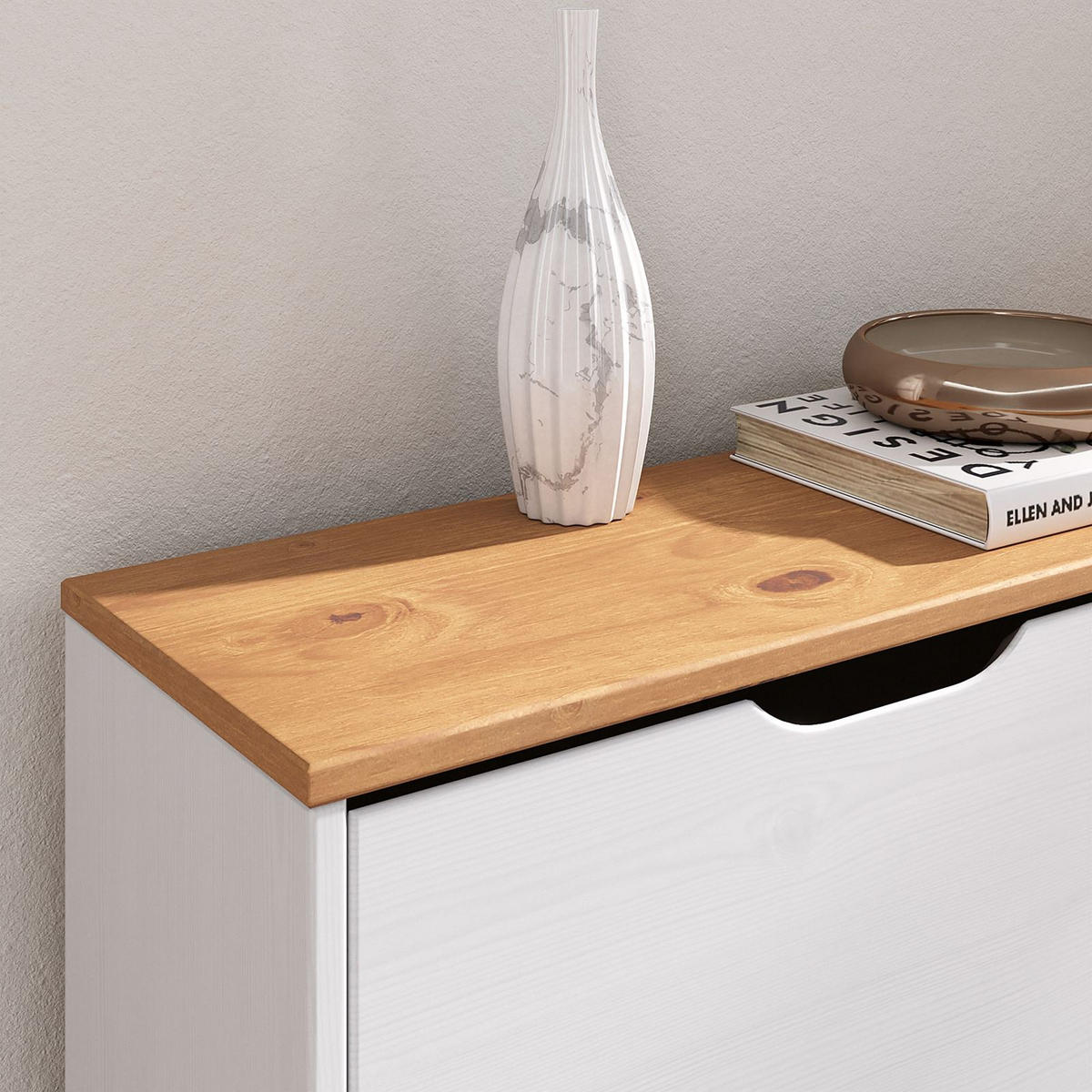 SCHUHSCHRANK BASIL - Weiß/Braun, Holz (115/79/25cm) - IDIMEX