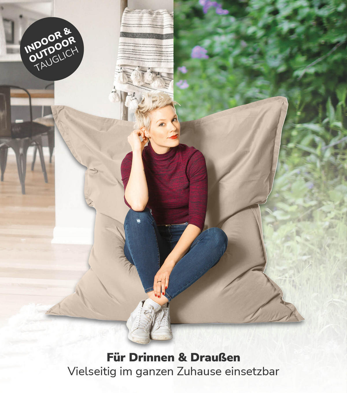 SITZSACK mit Schutzhülle Der Große - Beige, Textil (130/170/20cm) - Mokebo
