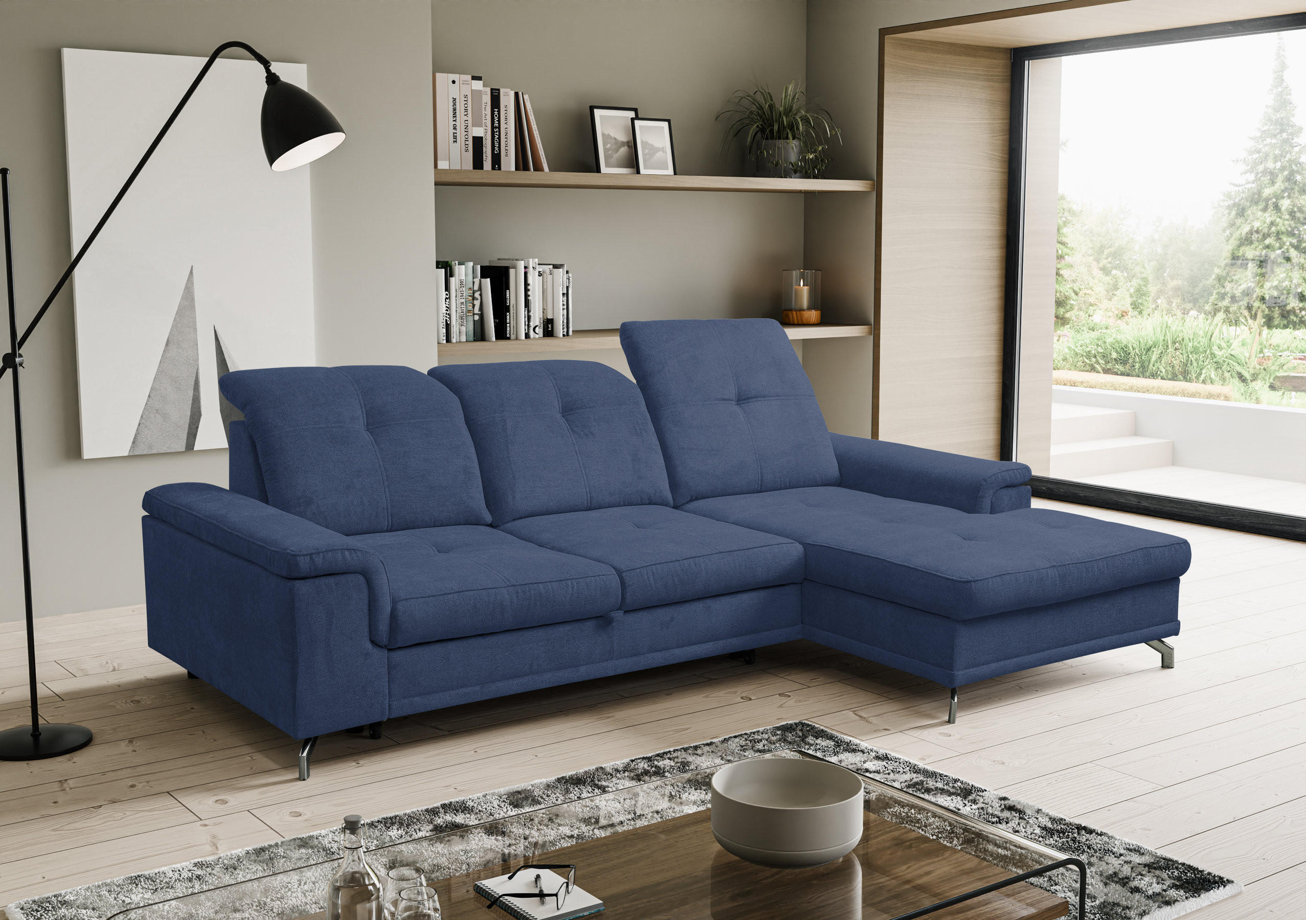 Thumbnail - Venasi Möbel Ecksofa, Dunkelblau, Textil, 3-Sitzer, 270x180 cm, Wohnzimmer, Sofas & Couches, Wohnlandschaften, Ecksofas