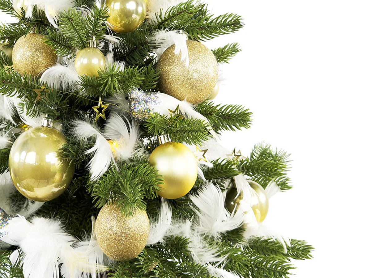 WEIHNACHTSBAUM künstlicher 60 cm mit LED-Beleuchtung, GOLDWEIHNACHTEN II, mit 34 Weihnachtsbaumschmuck, Pflanztopf mit Jutesack - Champagner/Silberfarben, Kunststoff/Stein (40/60cm) - LAALU