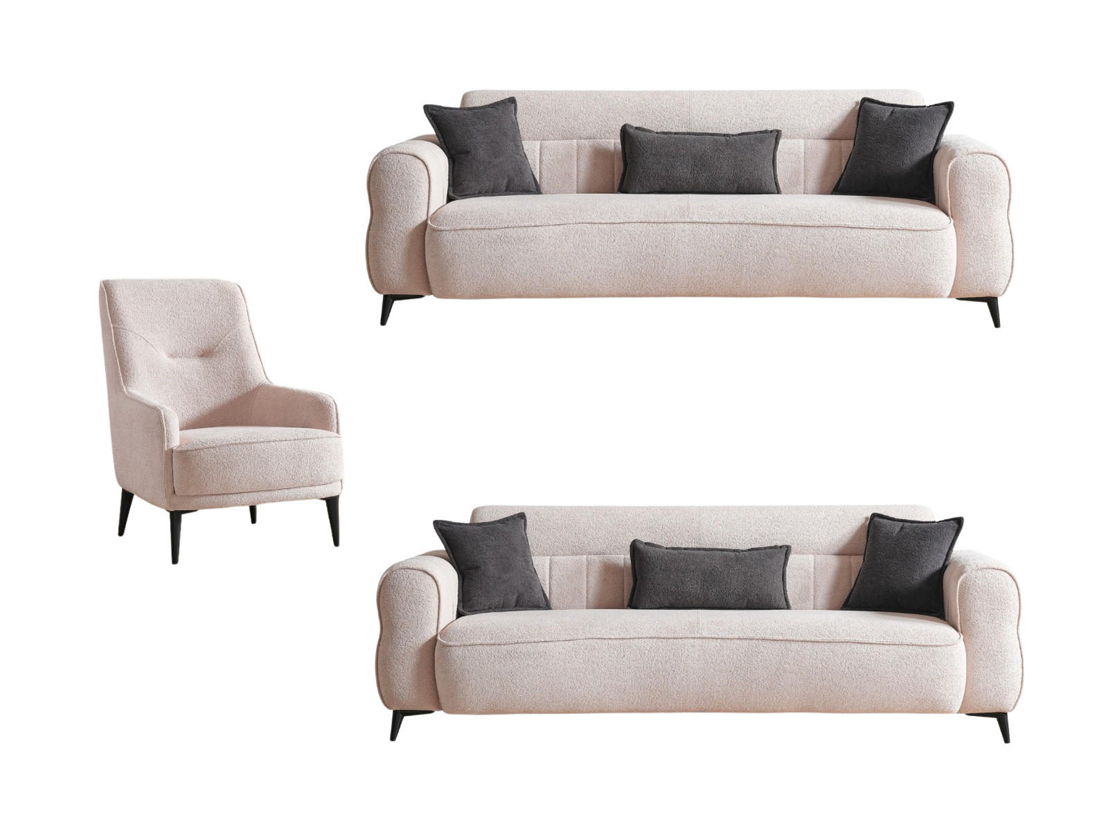 SITZGARNITUR Merida, Beige Stellvariante 3+2+1 - Beige, Holzwerkstoff/Kunststoff (247/87/108cm)