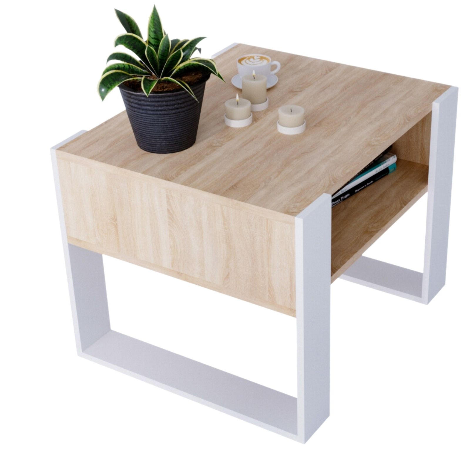 COUCHTISCH Karo65 65/45/53,6 - Eichefarben/Weiß, Holzwerkstoff (53/65/45cm) - RAUMHIRSCH FURNITURE
