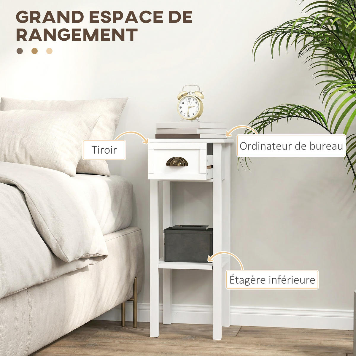 BEISTELLTISCH DE-15838 2er-Set mit Schublade Weiß - Weiß, Holzwerkstoff (30/30/75cm) - ComfortXL