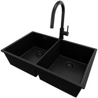 UNTERBAUSPÜLE GRANIT London Twin, 2-er set Alles Schwarz 76/47 cm 2 Becken + Küchenarmatur 40/20 cm + Ablauf-Set ab 80er Unterschrank - Schwarz, Kunststoff (76/20/47cm) - Primagran
