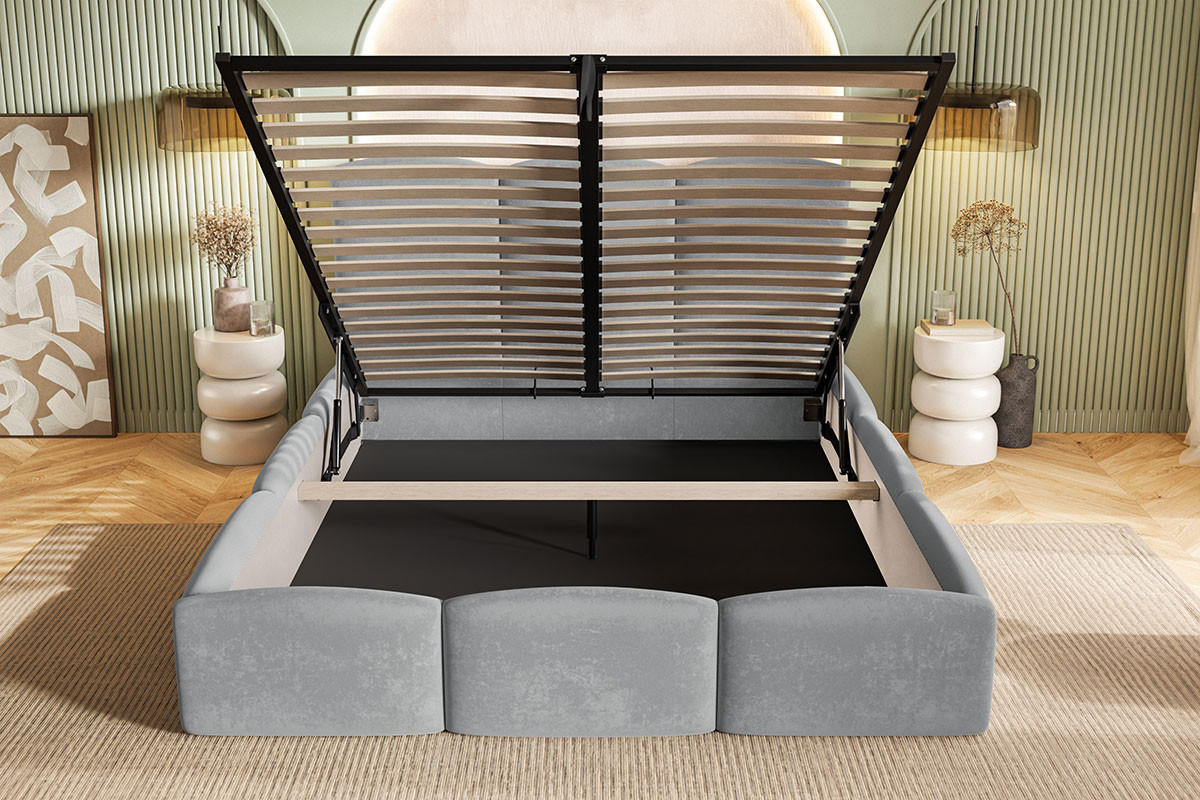 POLSTERBETT 200x200 Roma Slim mit Bettkasten, Metall Lattenrost, Velvet Beige - Beige, Holz/Textil (200/200cm) - Emporius