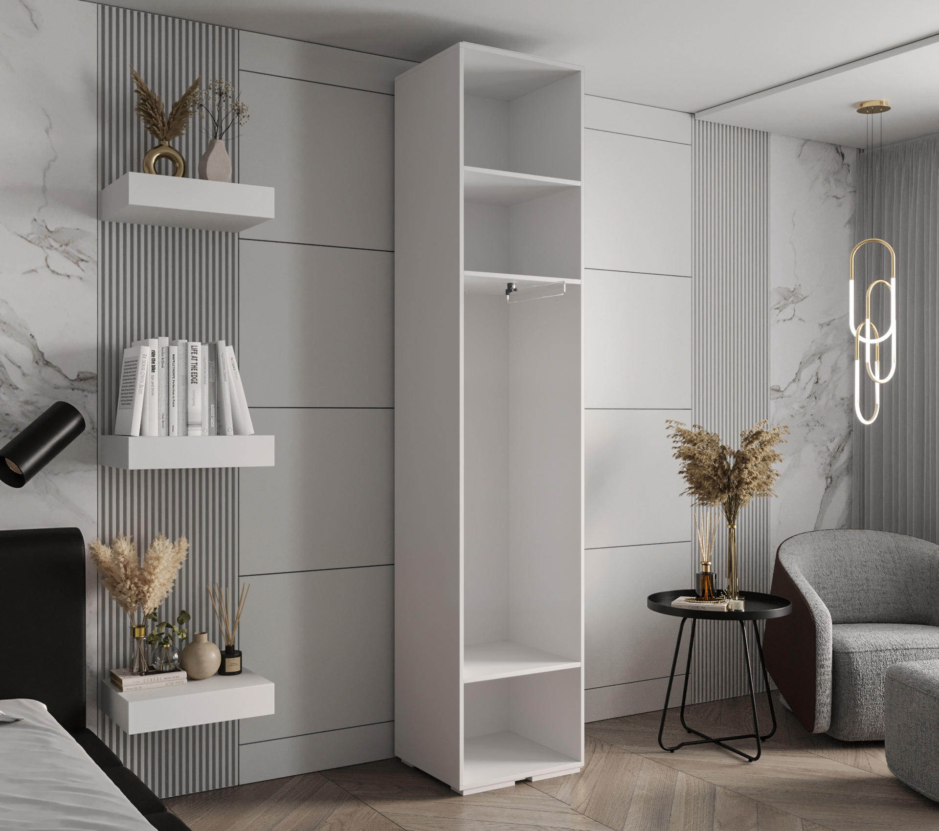Thumbnail - Abiks Möbel Drehtürenschrank, Kaschmir, Gold, Metall, Nachbildung, 50x236.7x47 cm, Schlafzimmer, Kleiderschränke, Drehtü...