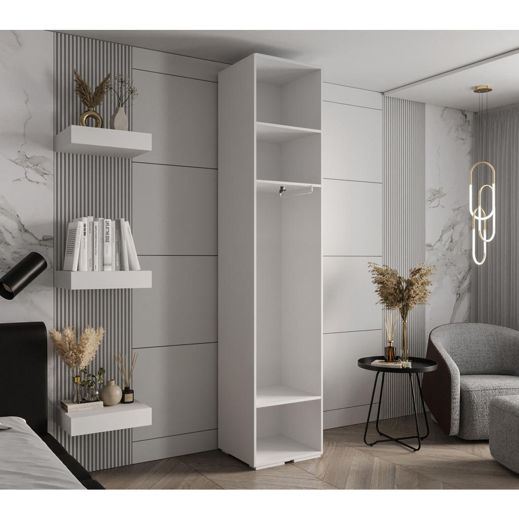 Thumbnail - Abiks Möbel Drehtürenschrank, Weiß, Schwarz, Metall, Nachbildung, 50x236.7x47 cm, Schlafzimmer, Kleiderschränke, Drehtür...