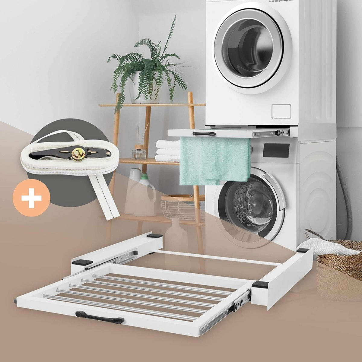 STAPELBAUSATZ für Waschmaschine und Trockner mit Wäscheständer - Weiß, Metall (55/7.5/60cm) - IVOL