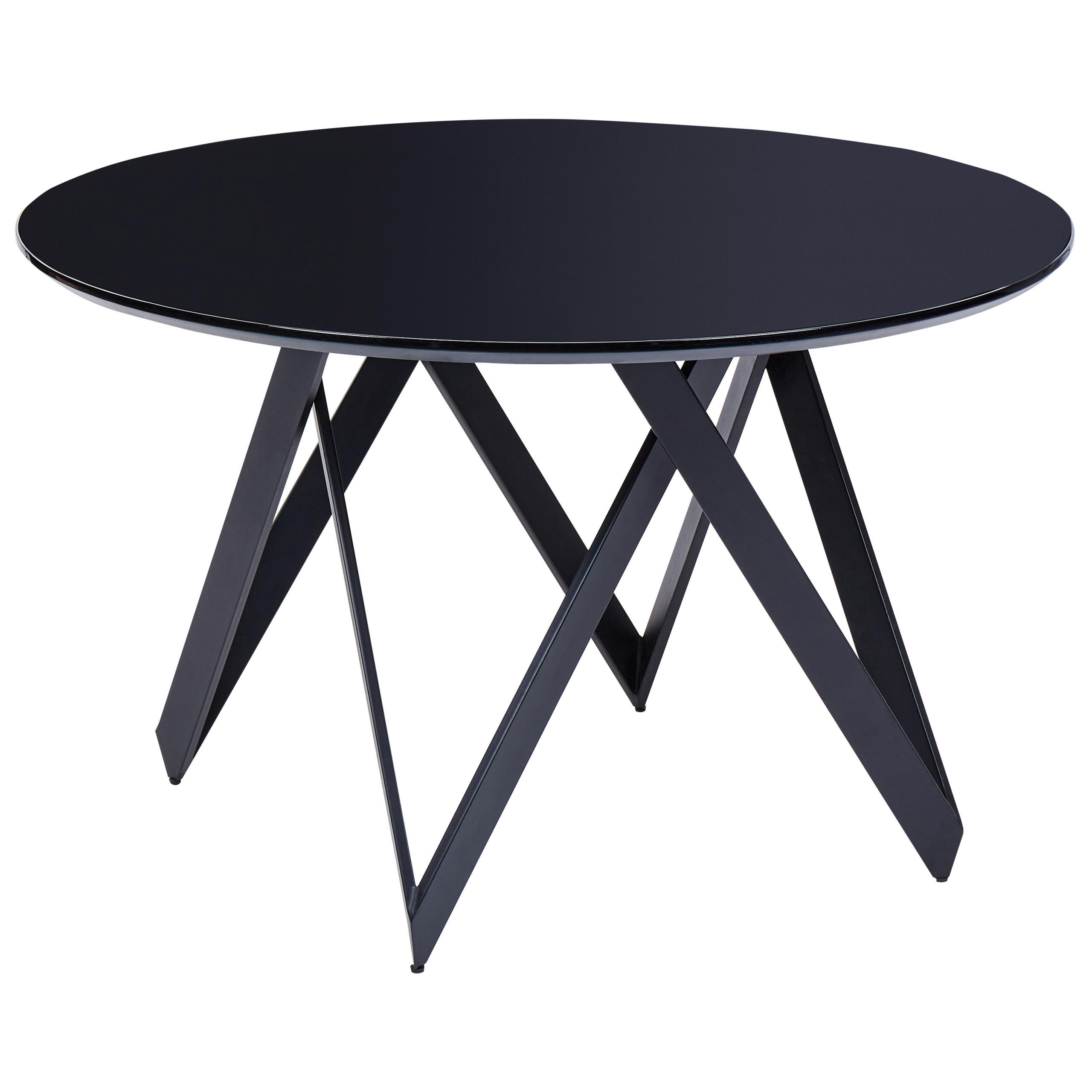 ESSTISCH schwarz glänzend 120 cm rund Oxhill - Schwarz, Holzwerkstoff (120/120/76cm) - Beliani