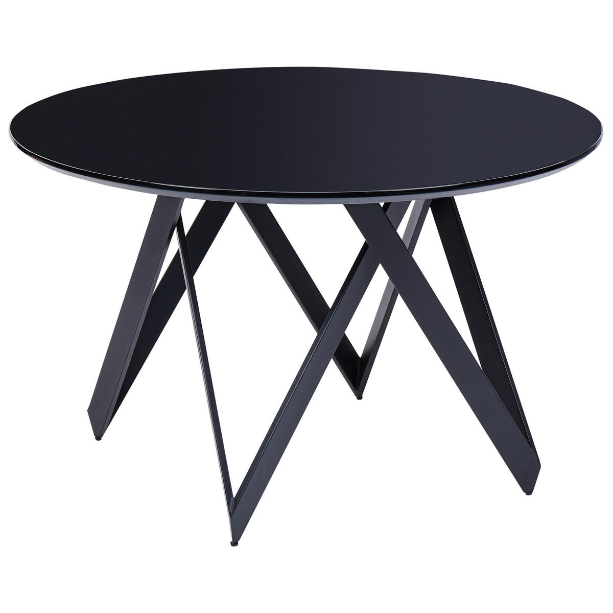 ESSTISCH schwarz glänzend 120 cm rund Oxhill - Schwarz, Holzwerkstoff (120/120/76cm) - Beliani
