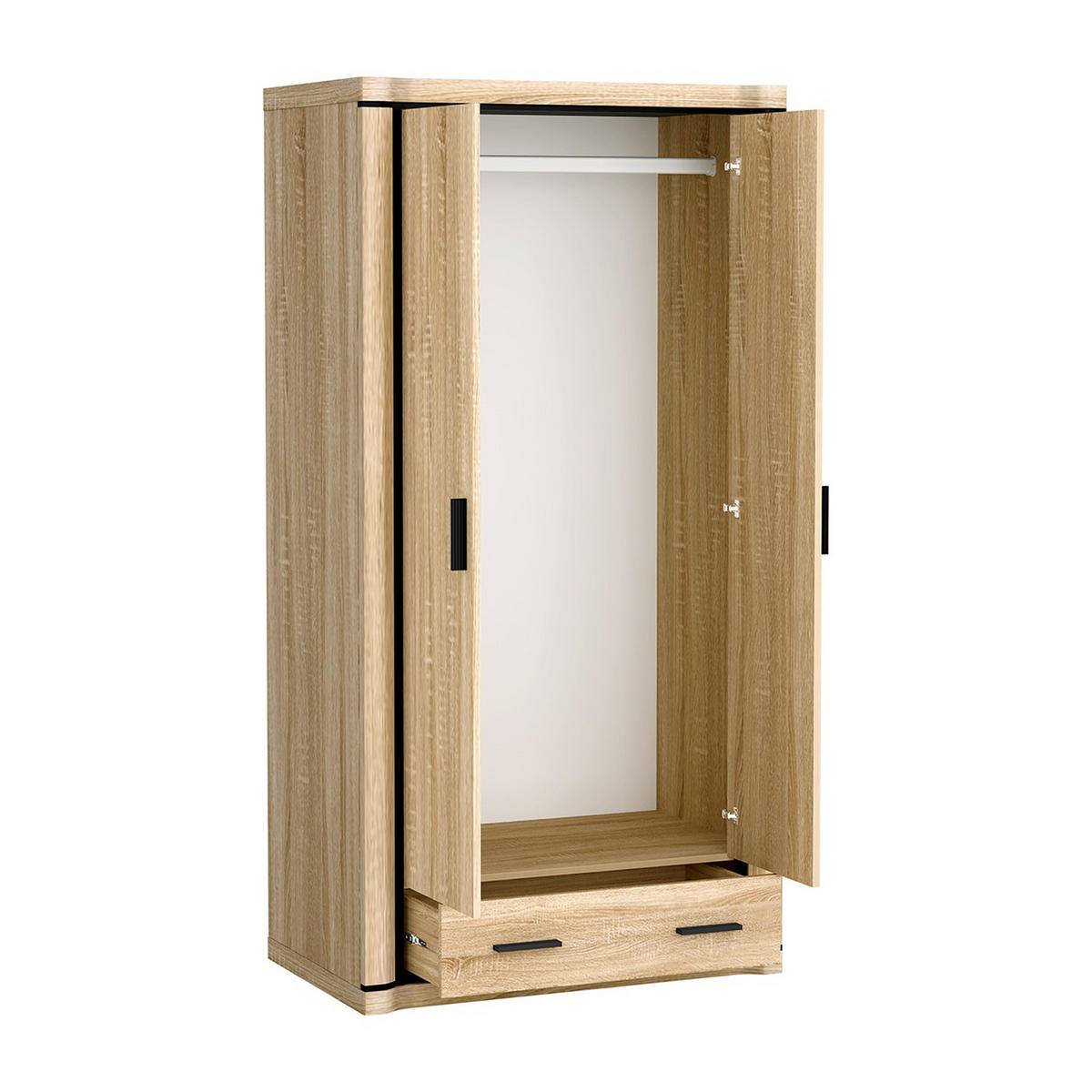 KLEIDERSCHRANK Dallas D-20 97 x 192 x 59 cm Eiche Sonoma - Schwarz/Sonoma Eiche, Holzwerkstoff/Kunststoff (97/192/59cm) - Koseto