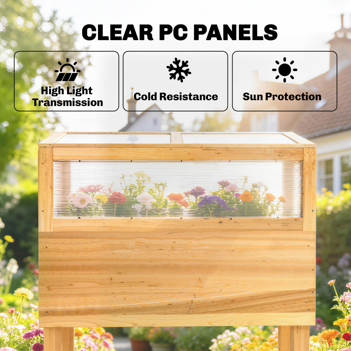 HOCHBEET DE-07826 2-in-1 mit Frühbeet, aufklappbare Abdeckung Natur - Naturfarben, Holz (80/108.5/45cm) - ComfortXL
