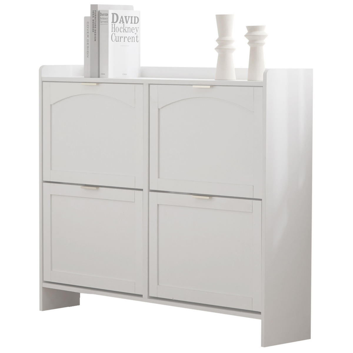 SCHUHSCHRANK 110/24/90 cm in Weiß mit 4 Klappenfächern und offenen Ablagen - Weiß, Holzwerkstoff (110/90/24cm) - Flora Grace