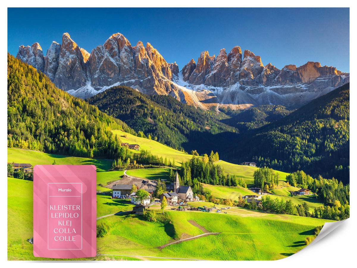 FOTOTAPETE Berge Bäume Natur Landschaft 3D 450x315 - Blau/Beige, Papier (450/315cm) - Muralo