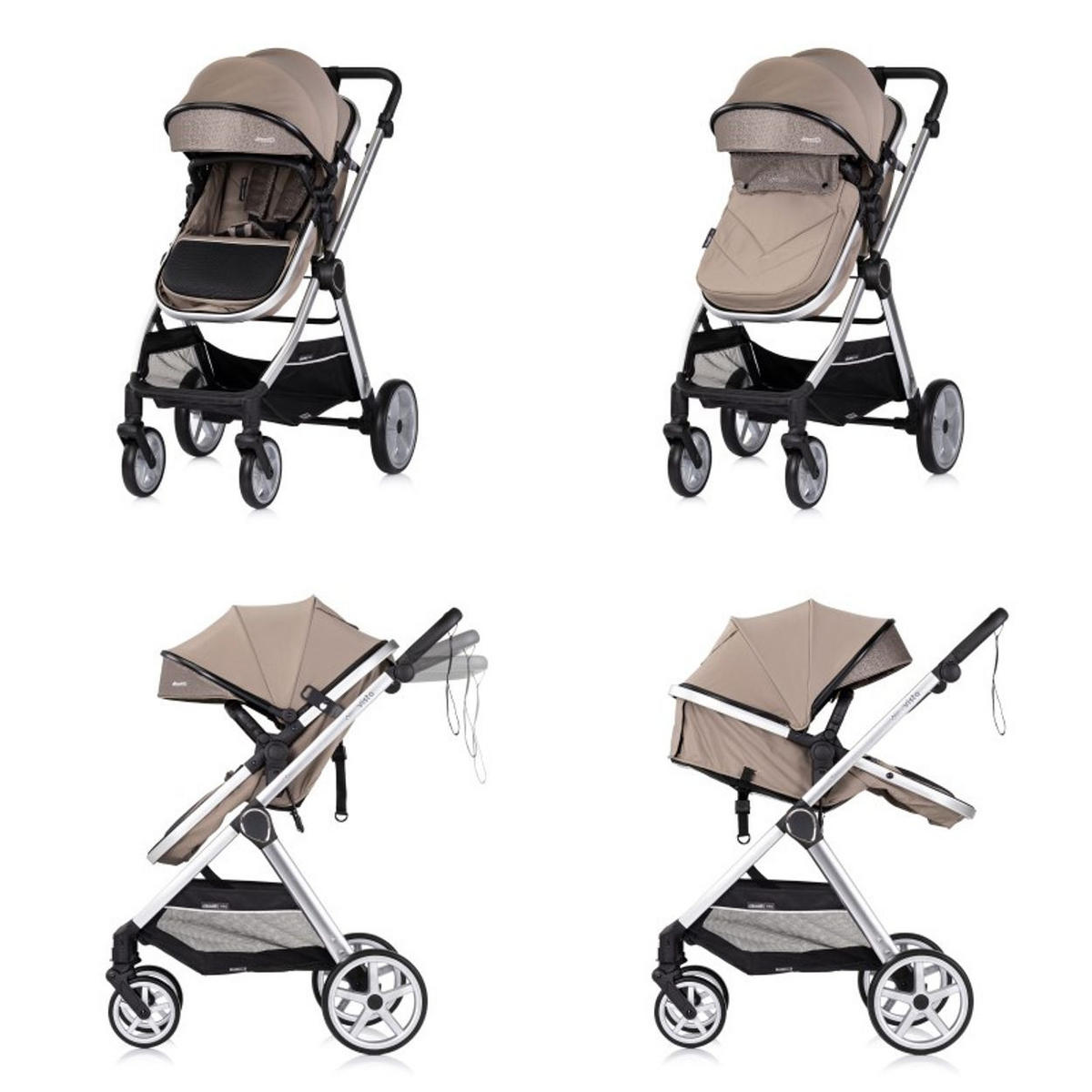 KOMBIKINDERWAGEN 2 in 1 Vista beige Wickeltasche, Fußabdeckung, Korb, Gurt - Beige, Metall (90/63/108cm) - Chipolino