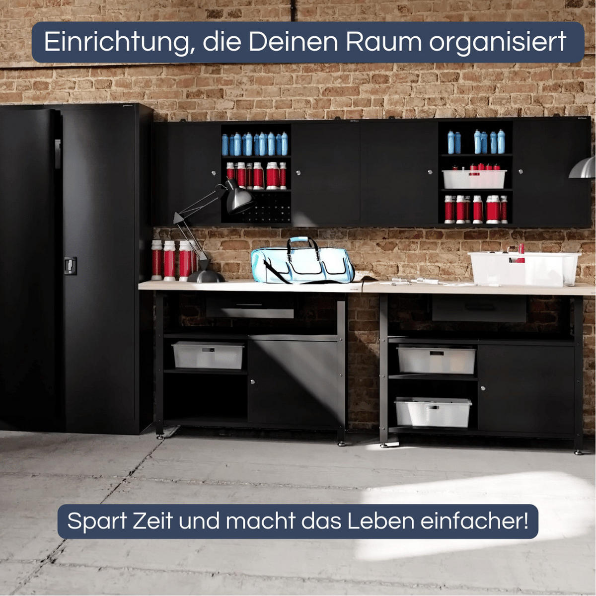 HÄNGESCHRANK Werkstatt abschließbar OLIS 60x120x20cm Schwarz - Schwarz, Metall (120/60/20cm) - DELUKE