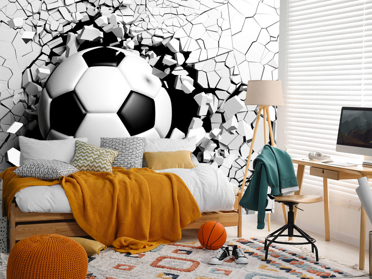 FOTOTAPETA Pre Obývaciu Izbu Futbal Betónová Stena Trhlina 150 x 105 cm - čierna/sivá, papier (150/105cm) - Muralo