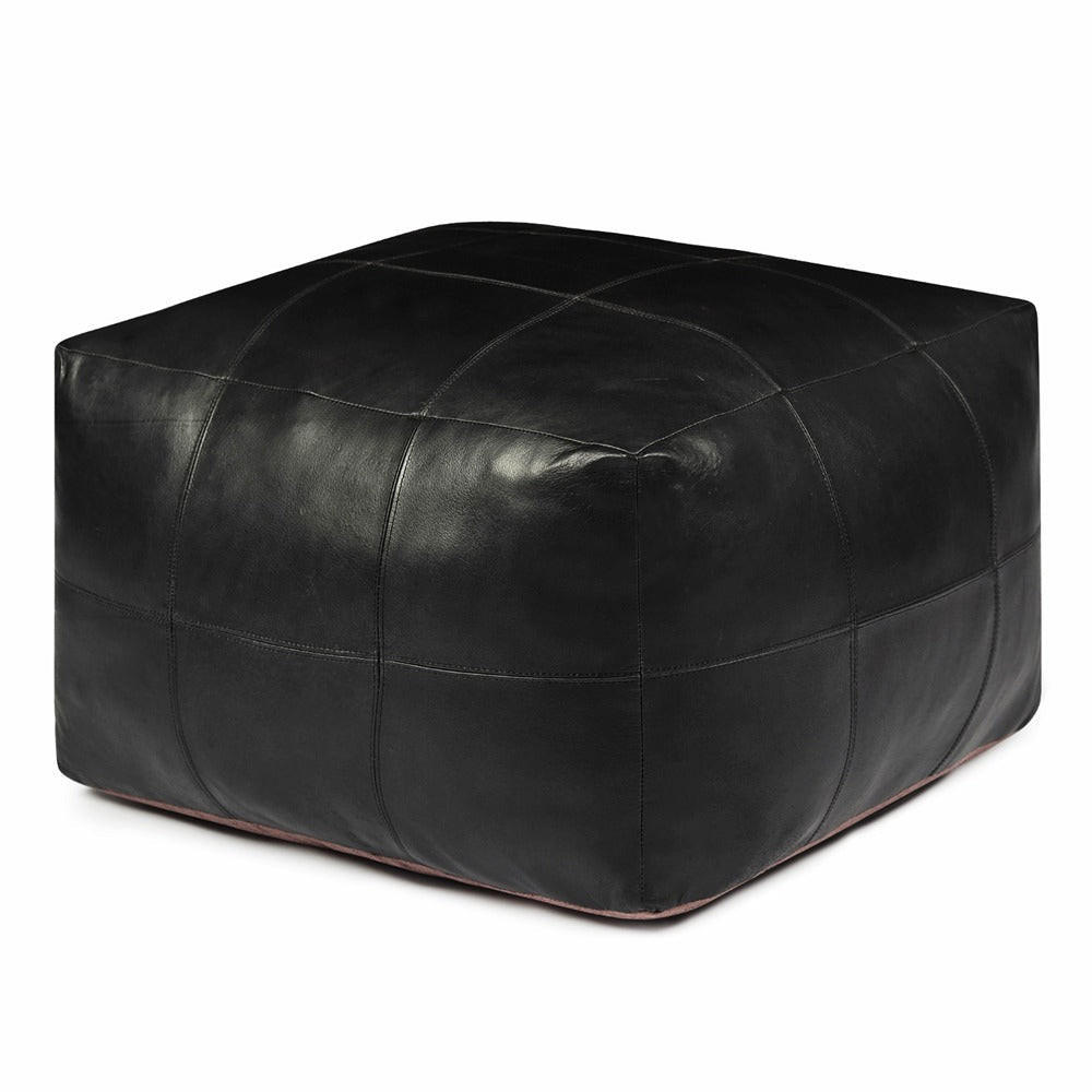 POUF 75/75/45 cm Echtleder Schwarz - Schwarz, Leder (75/45/75cm) - Furnhouse