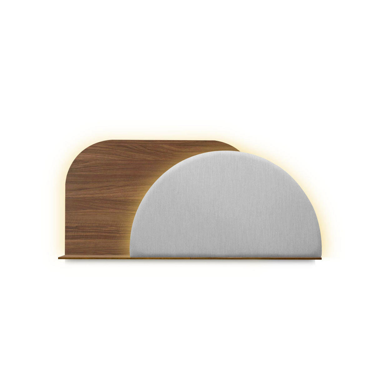 KOPFTEIL Alba mit Licht 140cm - Walnussfarben/Grau, Holz/Textil (140/60/14cm) - Woodendot