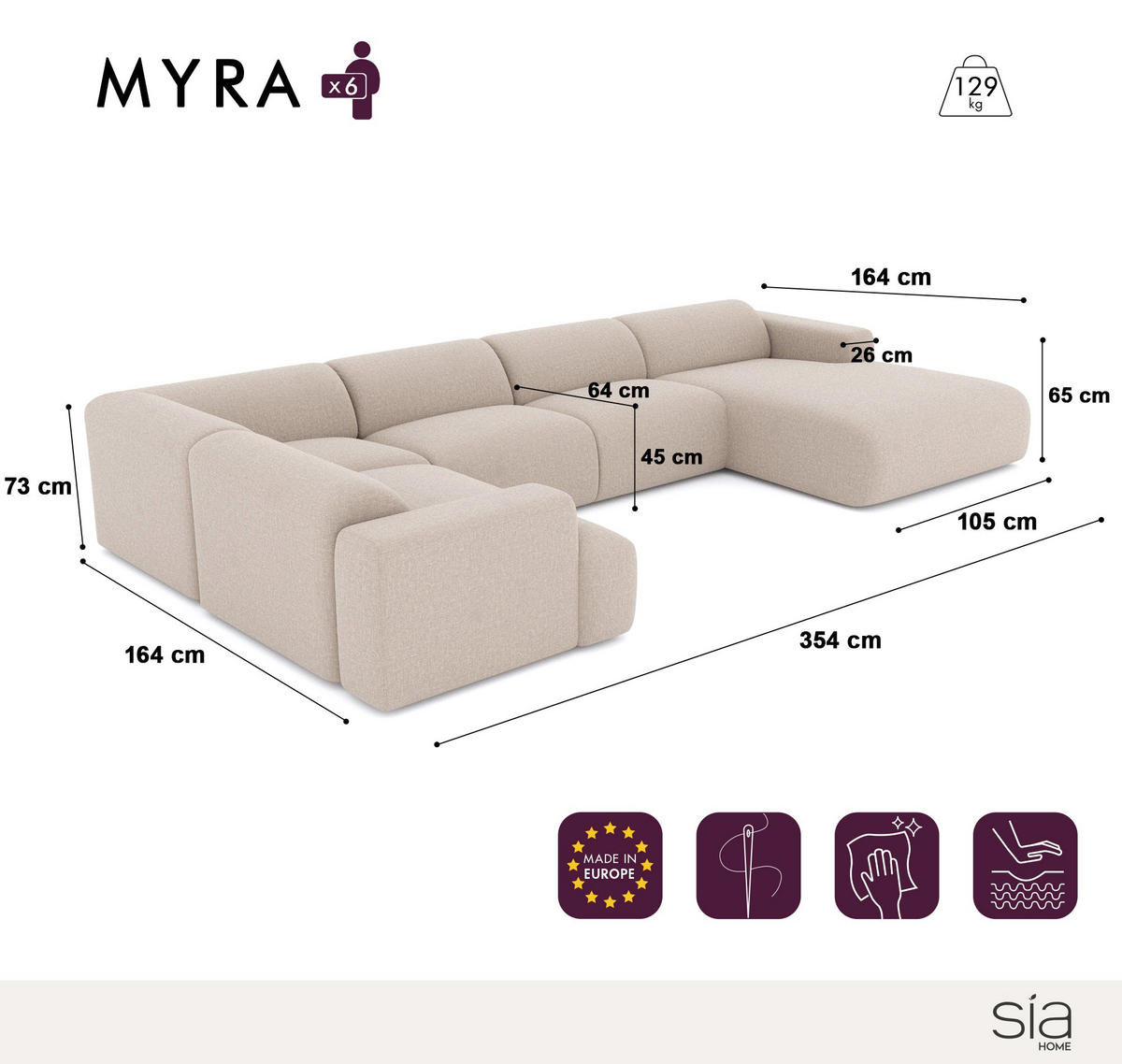 WOHNLANDSCHAFT Texturierter Samt Anthrazit 354cm - Dunkelgrau/Anthrazit, Textil (354/73/164cm) - Sia Home