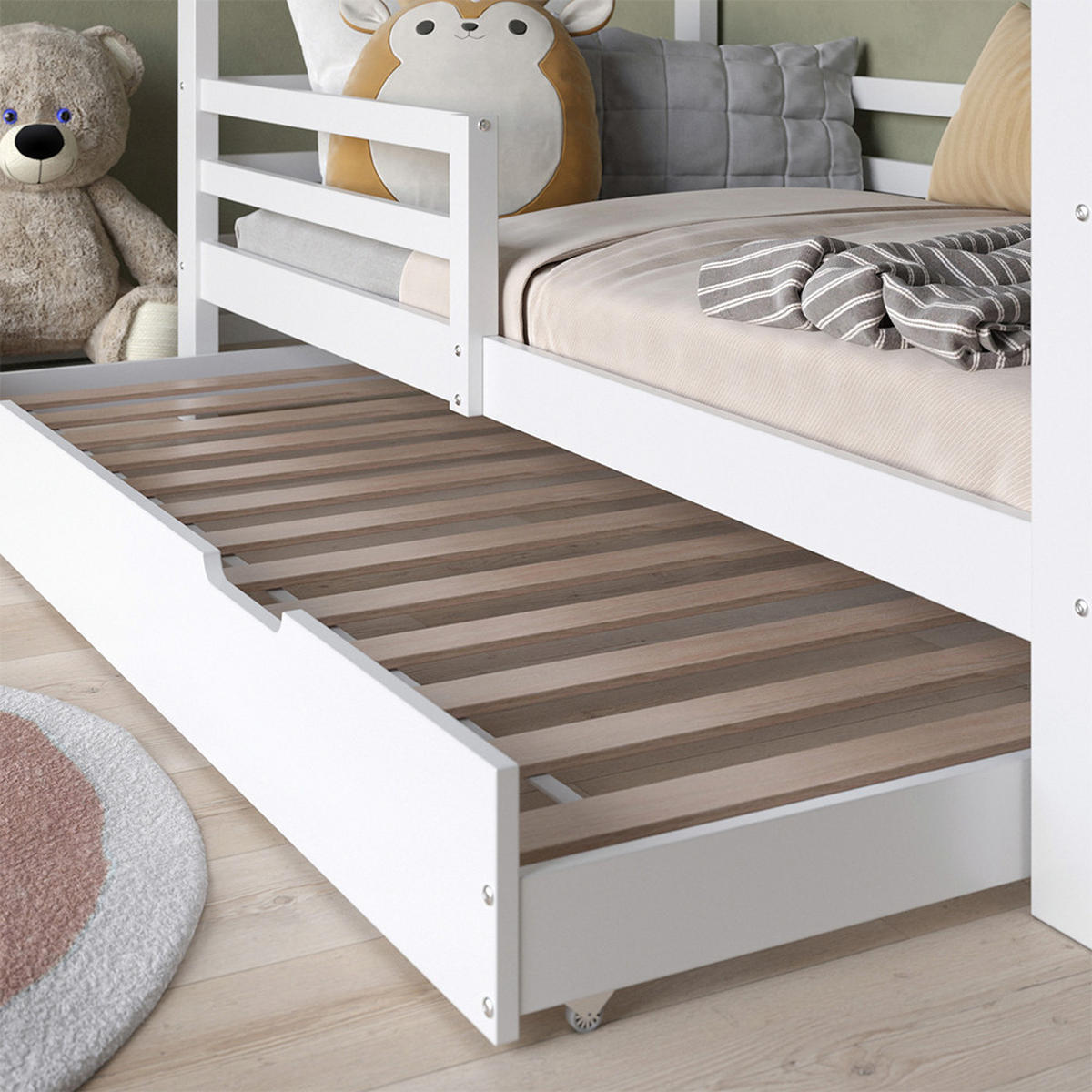 HAUSBETT Luni Weiß 200 x 90 cm mit Gästebett - Weiß, Holz - VitaliSpa