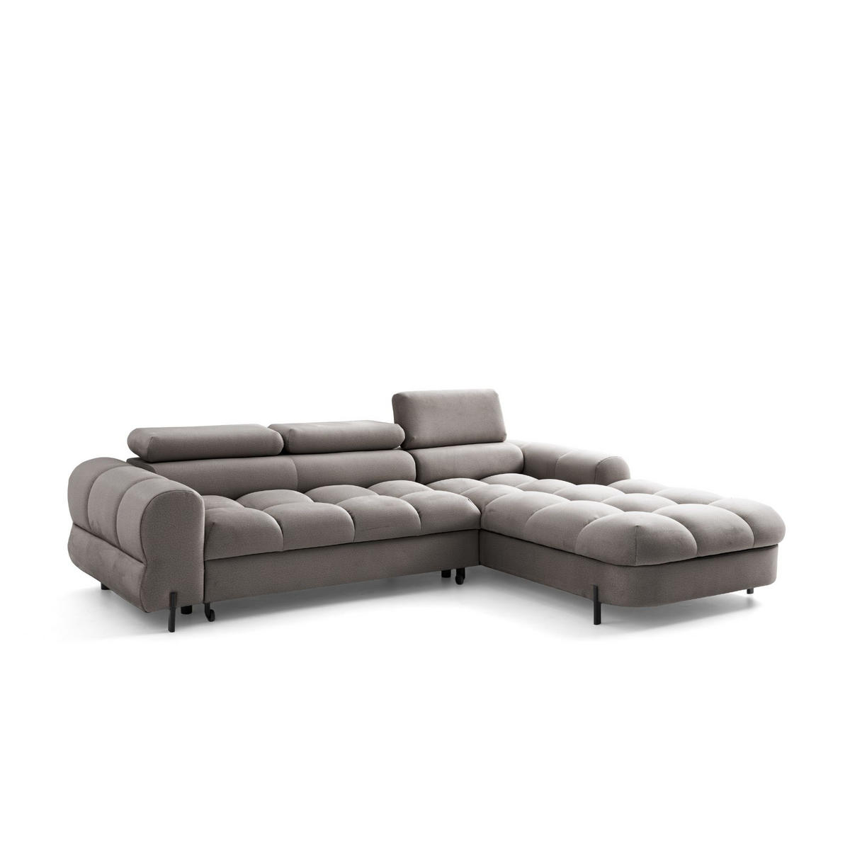 ECKSOFA UFFO L Rechts mit Schlaffunktion 260x195 Velours Beige - Beige/Schwarz, Holz/Textil (195/260cm) - Muffo