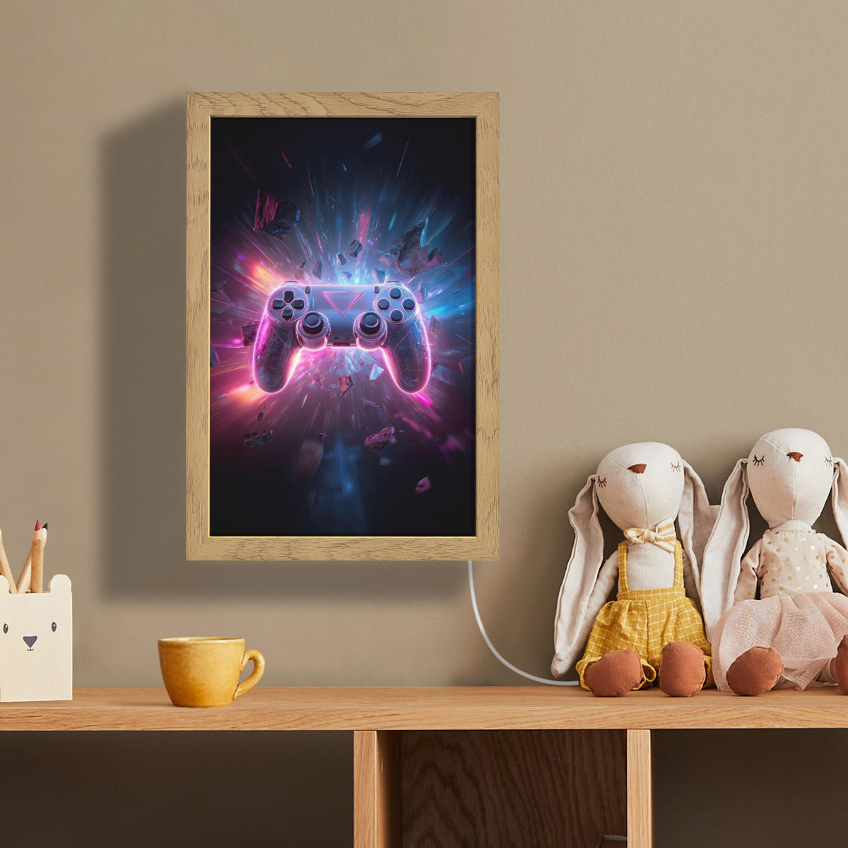 NÁSTĚNNÁ LAMPA Controller - Neon - Explosion - Abstraktní 20x30 cm - fialová, kompozitní dřevo (20/30/8cm)