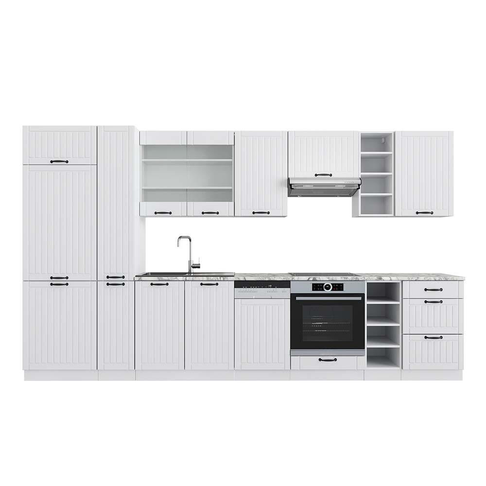 KÜCHENZEILE Fame-Line Weiß Landhaus/Weiß 355 cm , AP Marmor - Weiß, Holzwerkstoff (355/206.8/60cm) - Vicco