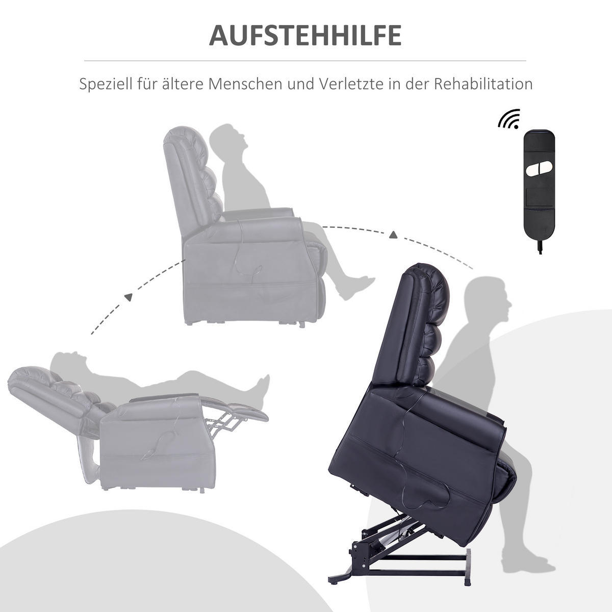 MASSAGESESSEL mit Aufstehhilfe, inkl. Fernbedienung, Schwarz - Schwarz, Kunststoff (96/107/80cm) - HOMCOM